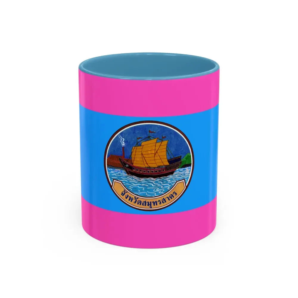 Flag of Samut Sakhon Province Thailand - Accent Coffee Mug 11oz Light Blue - Go Mug Yourself