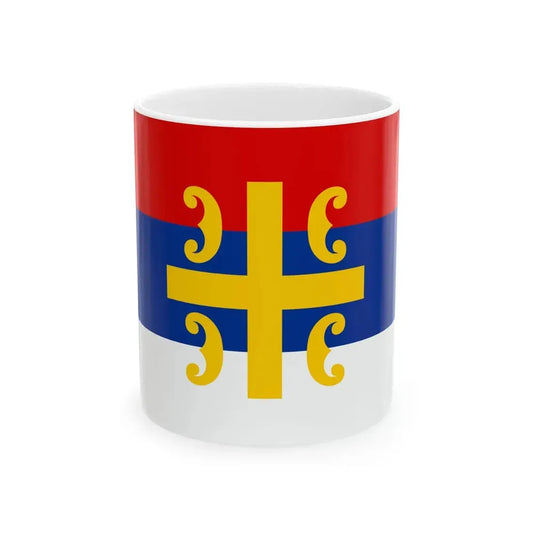 Flag of Serbia cross 3-2 (Serbia) White Coffee Mug 11oz - Go Mug Yourself