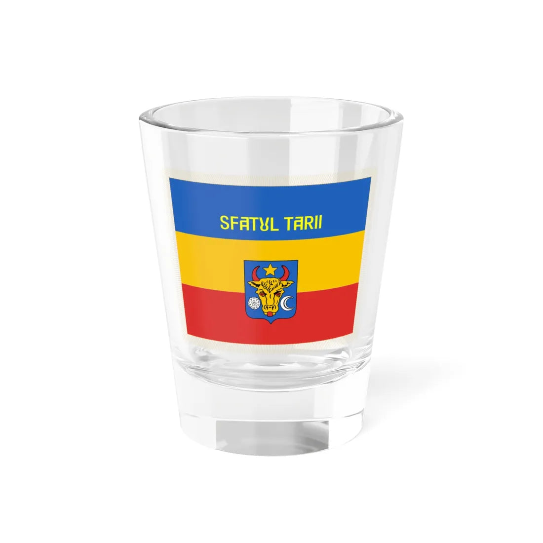 Flag of Sfatul Tarii obverse (Moldova) Shot Glass 1.5oz 1.5oz - Go Mug Yourself