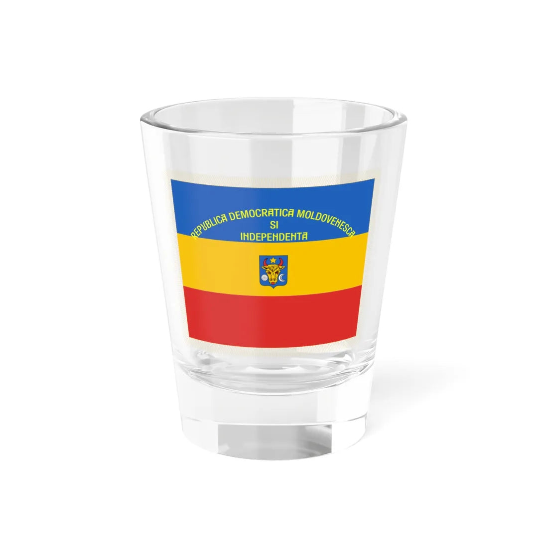 Flag of Sfatul Tarii reverse (Moldova) Shot Glass 1.5oz 1.5oz - Go Mug Yourself