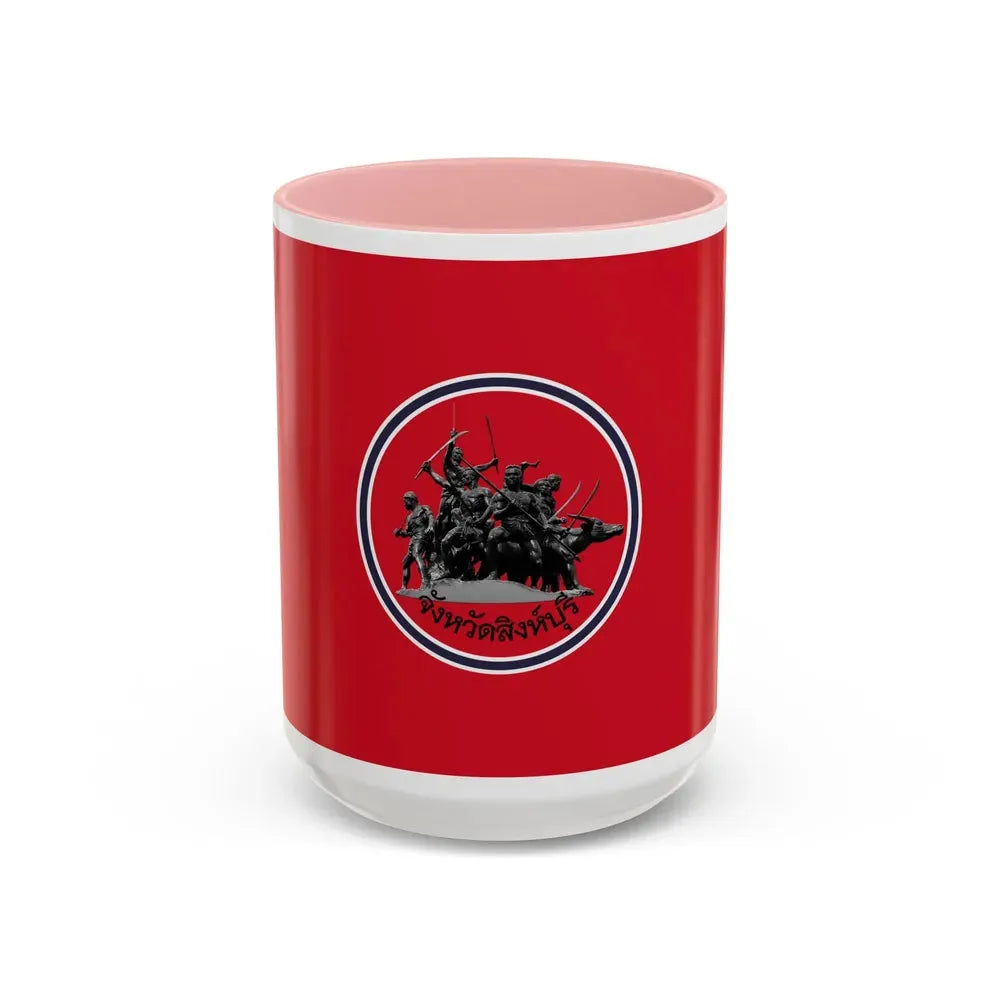 Flag of Sing Buri Province Thailand - Accent Coffee Mug 15oz Pink - Go Mug Yourself