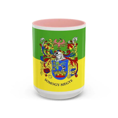 Flag of Somogy County Hungary - Accent Coffee Mug 15oz Pink - Go Mug Yourself