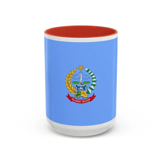 Flag of South Sulawesi Indonesia - Accent Coffee Mug 15oz Red - Go Mug Yourself