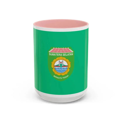Flag of South Sumatra Indonesia - Accent Coffee Mug 15oz Pink - Go Mug Yourself