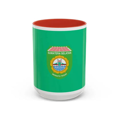Flag of South Sumatra Indonesia - Accent Coffee Mug 15oz Red - Go Mug Yourself