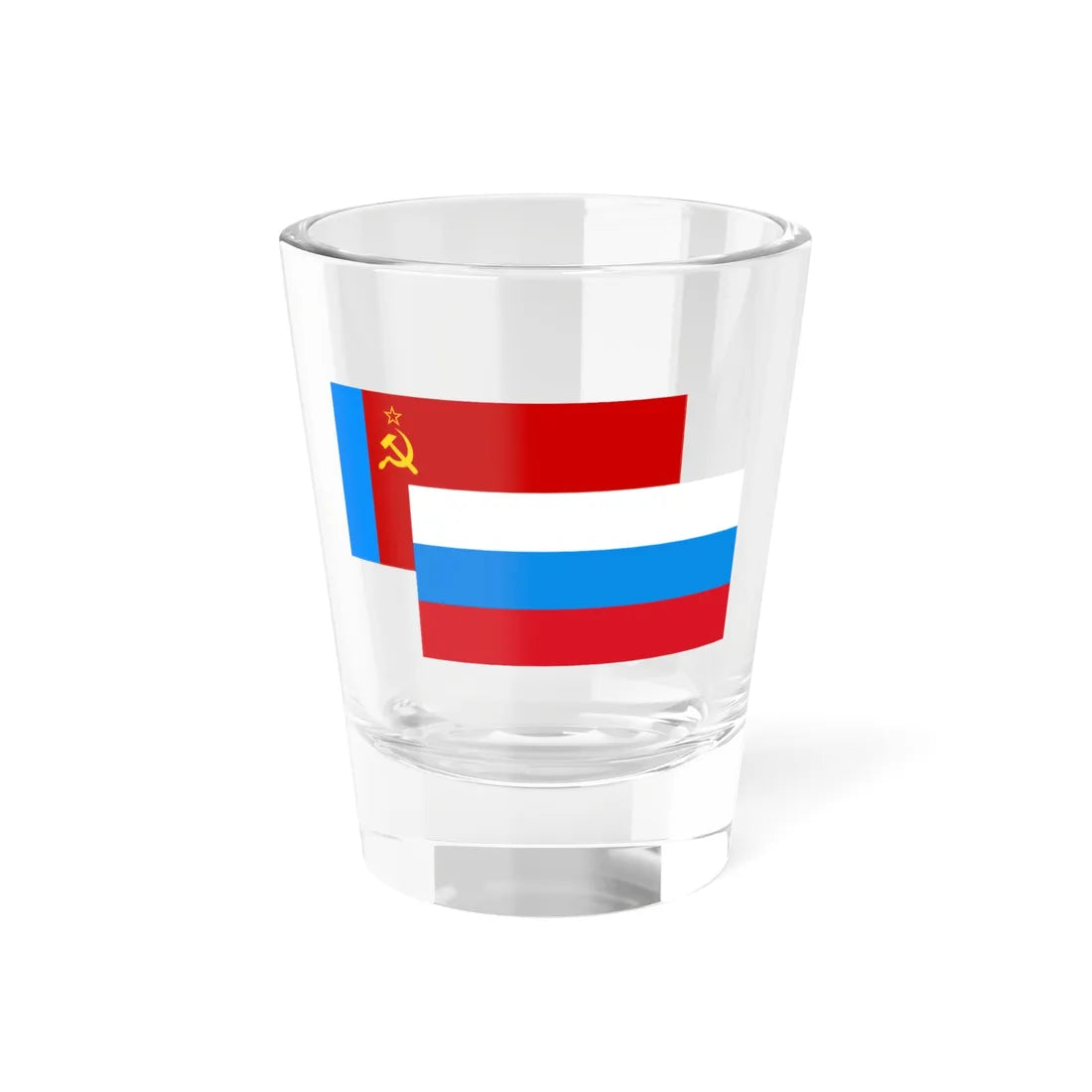Flag of Soviet Russia behind Flag of Russian Federation (Russia) Shot Glass 1.5oz 1.5oz - Go Mug Yourself