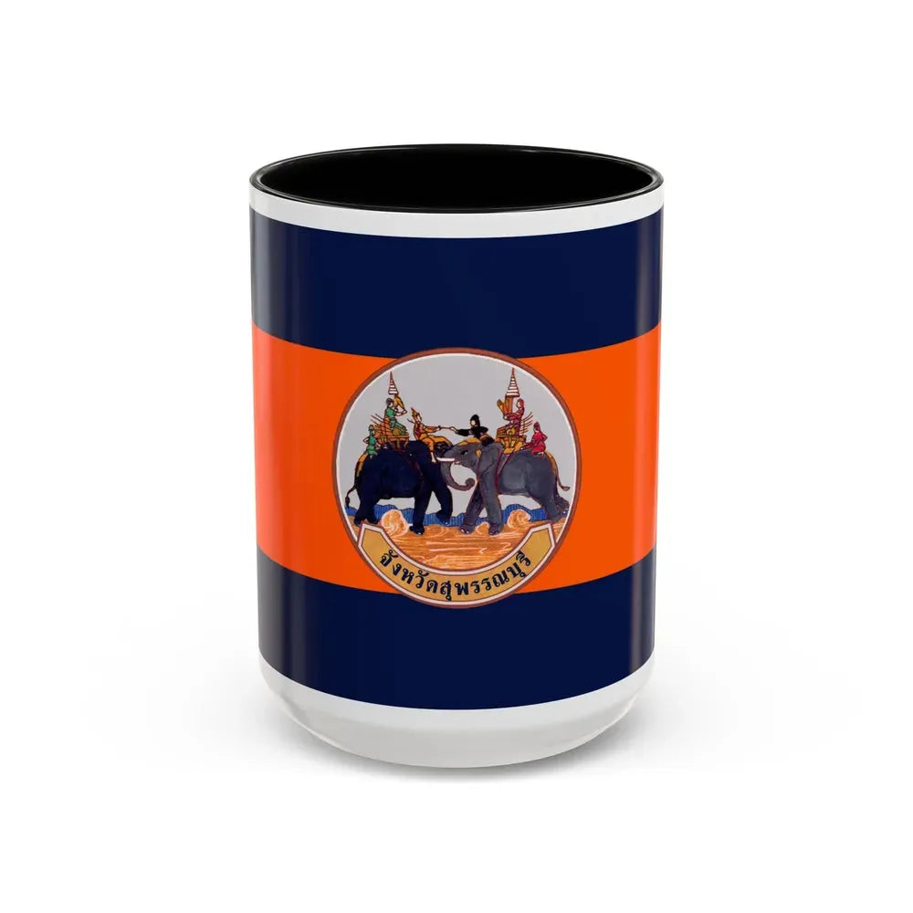 Flag of Suphan Buri Province Thailand - Accent Coffee Mug 15oz Black - Go Mug Yourself