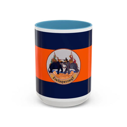 Flag of Suphan Buri Province Thailand - Accent Coffee Mug 15oz Light Blue - Go Mug Yourself