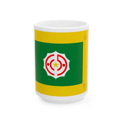 Flag of Tanno Hokkaido 1946-2006 fringed (Japan) White Coffee Mug 15oz - Go Mug Yourself