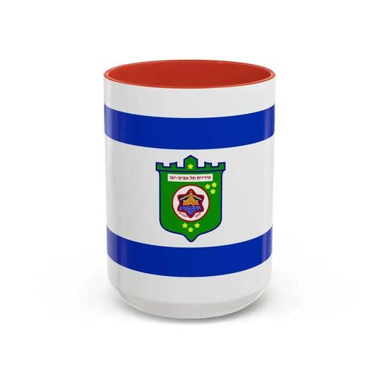 Flag of Tel Aviv Israel - Accent Coffee Mug 15oz Red - Go Mug Yourself