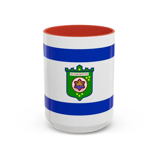 Flag of Tel Aviv Israel - Accent Coffee Mug 15oz Red - Go Mug Yourself