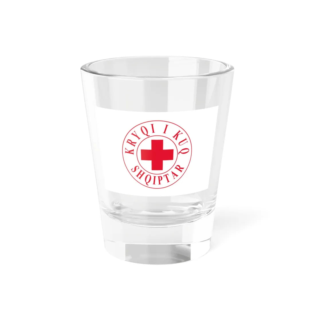 Flag of the Albanian Red Cross (Albania) Shot Glass 1.5oz 1.5oz - Go Mug Yourself
