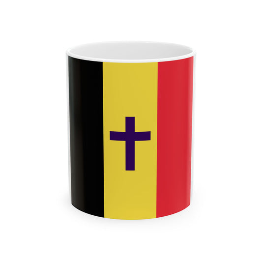 Flag of the Armed Forces Bishop of Belgium (Belgium) White Coffee Mug-11oz-Go Mug Yourself