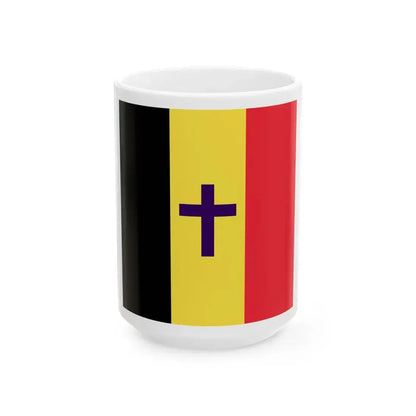 Flag of the Armed Forces Bishop of Belgium (Belgium) White Coffee Mug 15oz - Go Mug Yourself