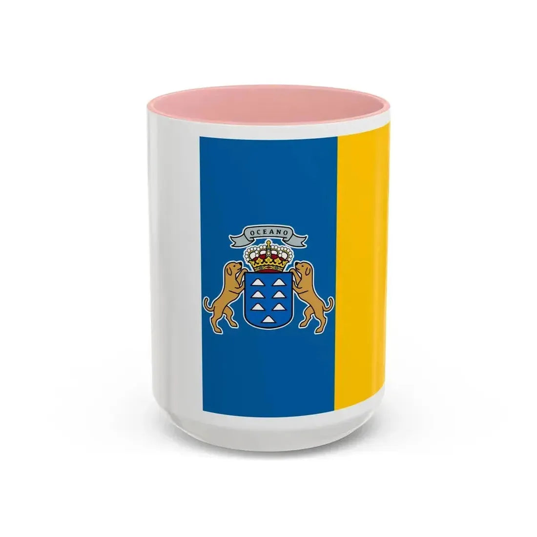 Flag of the Canary Islands Spain - Accent Coffee Mug 15oz Pink - Go Mug Yourself