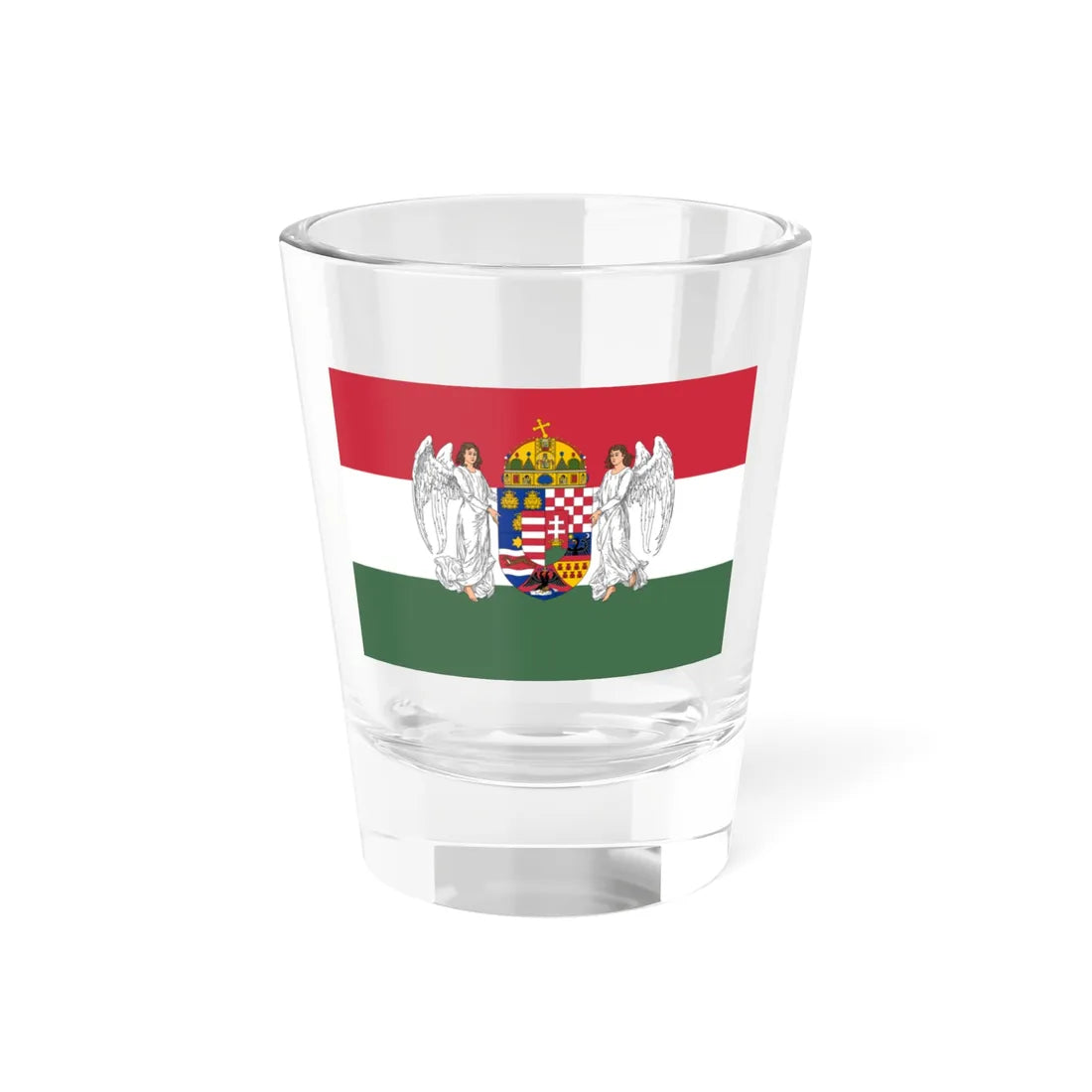 Flag of the common ministries of the Lands of the Holy Hungarian Crown 1896-1915 angels 3-2 aspect ratio (Hungary) Shot Glass 1.5oz 1.5oz - Go Mug Yourself