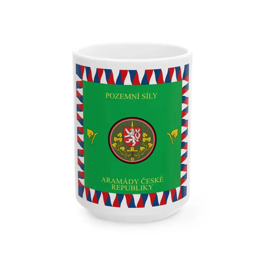 Flag of the Czech Land Force (Czech Republic) White Coffee Mug 15oz - Go Mug Yourself