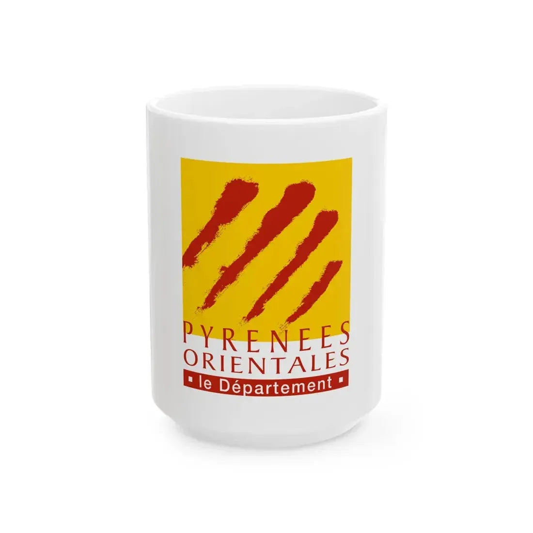 Flag of the Department of Pyrenees-Orientales (France) White Coffee Mug 15oz - Go Mug Yourself