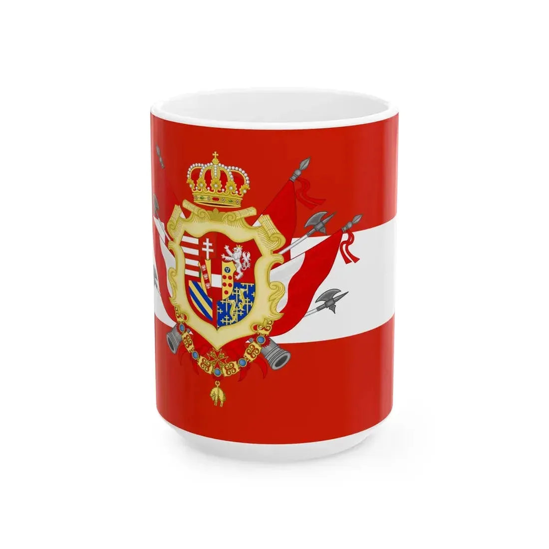 Flag of the Grand Duchy of Tuscany with Great Coat of arms (Italy) White Coffee Mug 15oz - Go Mug Yourself