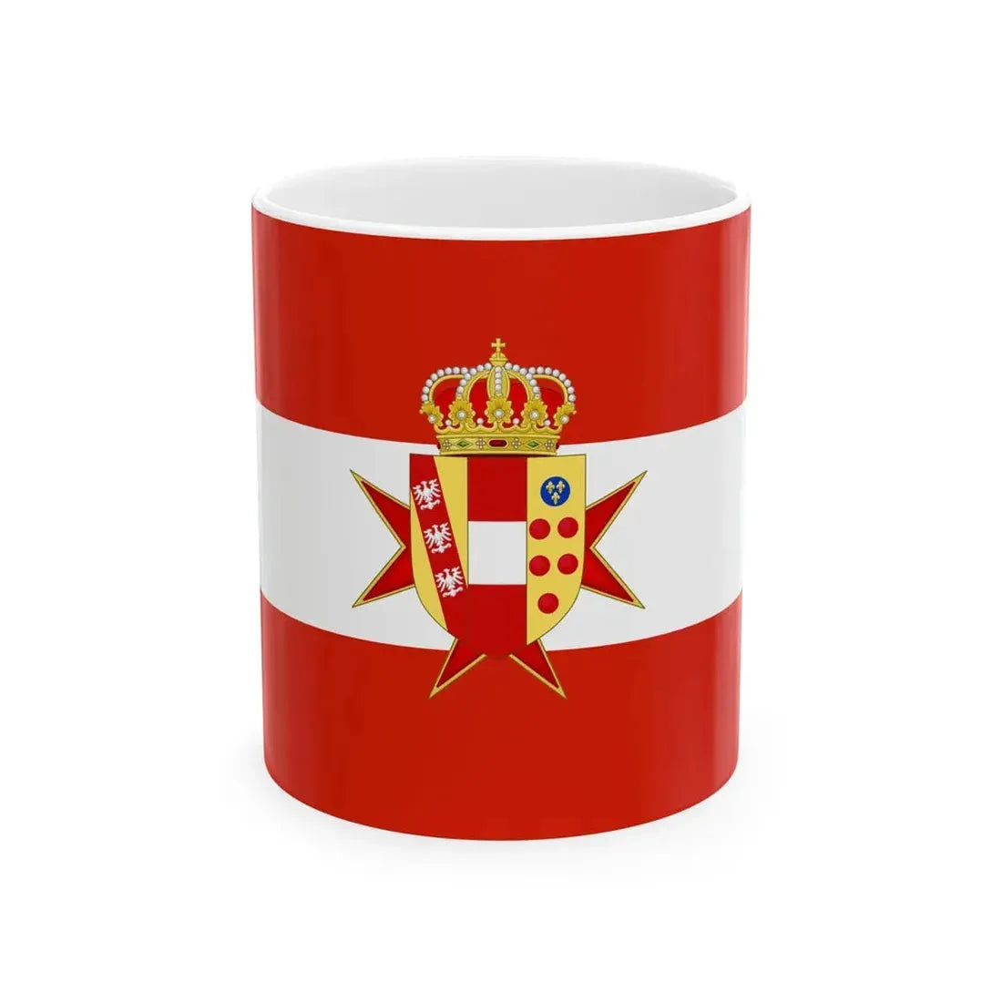 Flag of the Grand Duchy of Tuscany with Lesser Coat of arms (Italy) White Coffee Mug 11oz - Go Mug Yourself