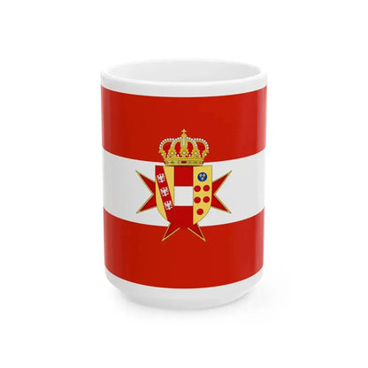Flag of the Grand Duchy of Tuscany with Lesser Coat of arms (Italy) White Coffee Mug 15oz - Go Mug Yourself