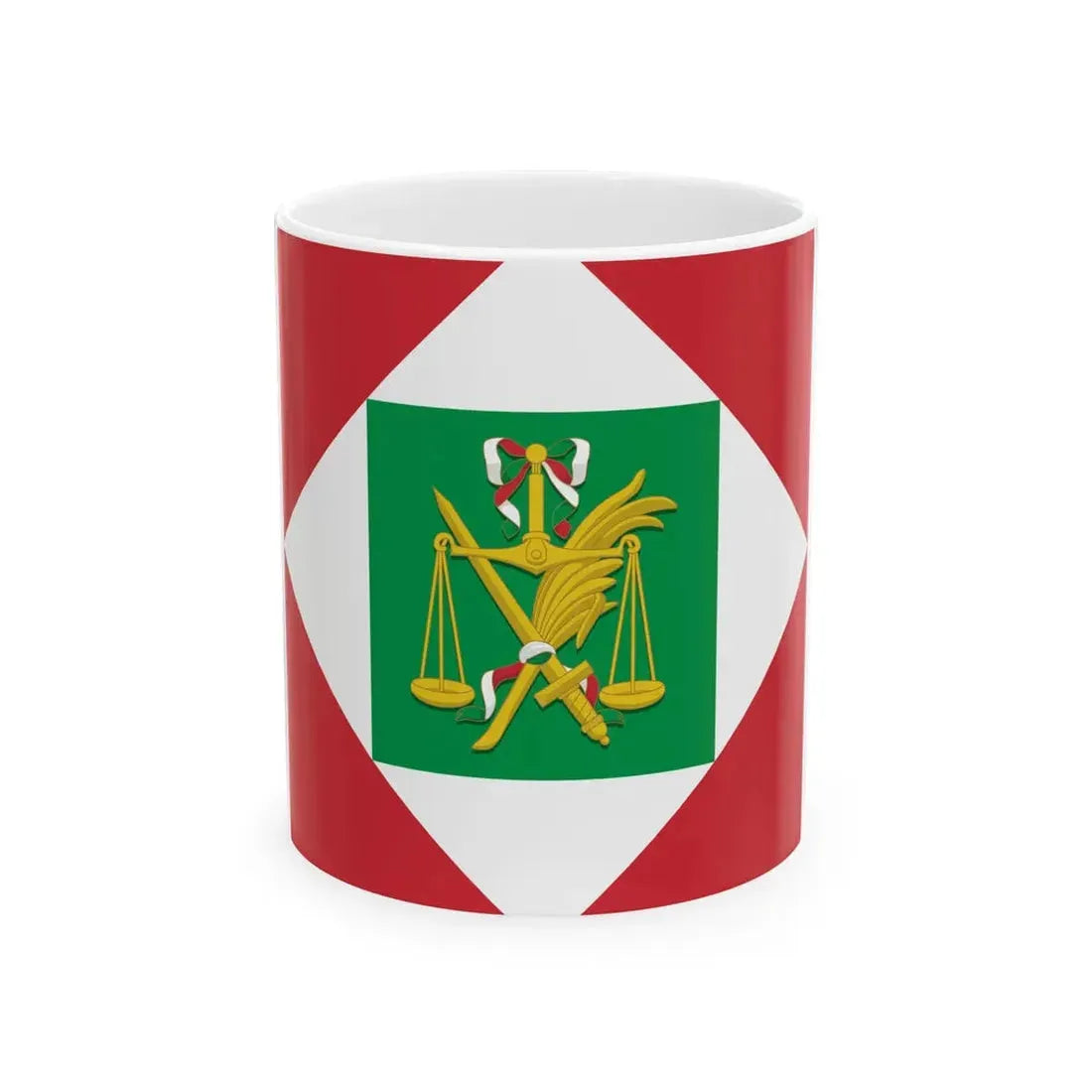 Flag of the Italian Republic Napoleonic with coat of arms (Italy) White Coffee Mug 11oz - Go Mug Yourself