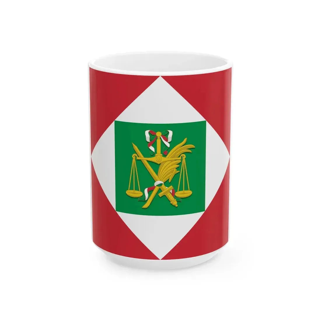 Flag of the Italian Republic Napoleonic with coat of arms (Italy) White Coffee Mug 15oz - Go Mug Yourself