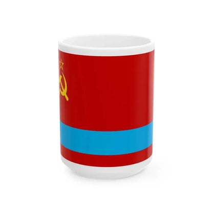 Flag of the Kazakh Soviet Socialist Republic 1953-1991 Flag of Kazakhstan 19911992 (Kazakhstan) White Coffee Mug 15oz - Go Mug Yourself