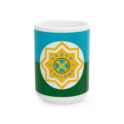 Flag of the Kazakhstan Customs Bureau (Kazakhstan) White Coffee Mug 15oz - Go Mug Yourself