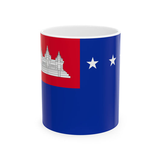 Flag of the Khmer Republic type 3 (Cambodia) White Coffee Mug-11oz-Go Mug Yourself