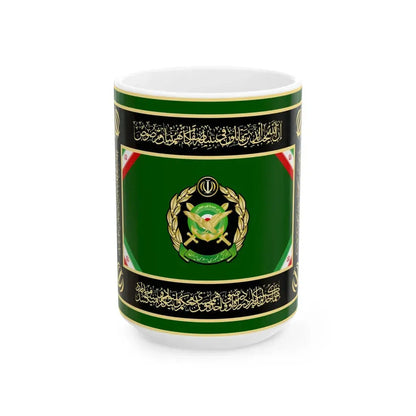 Flag of the Ministry of Defence and Armed Forces Logistics of Iran reverse (Iran) White Coffee Mug 15oz - Go Mug Yourself