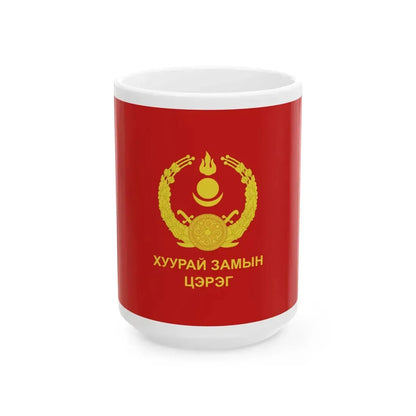 Flag of the Mongolian Ground Force (Mongolia) White Coffee Mug 15oz - Go Mug Yourself
