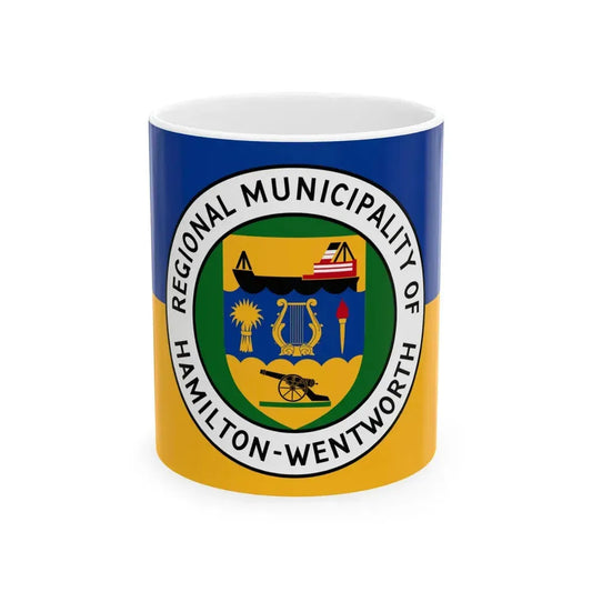 Flag of the Regional Municipality of Hamilton-Wentworth (Canada) White Coffee Mug 11oz - Go Mug Yourself