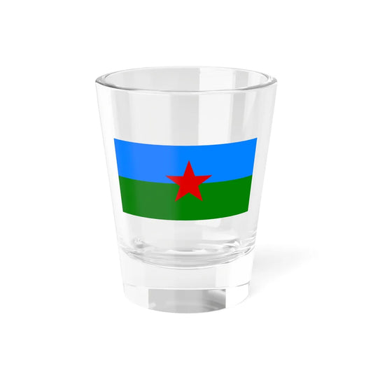 Flag of the Romani people WRC second variant ca. 1971 - 1x2 ratio (Yugoslavia) Shot Glass 1.5oz 1.5oz - Go Mug Yourself