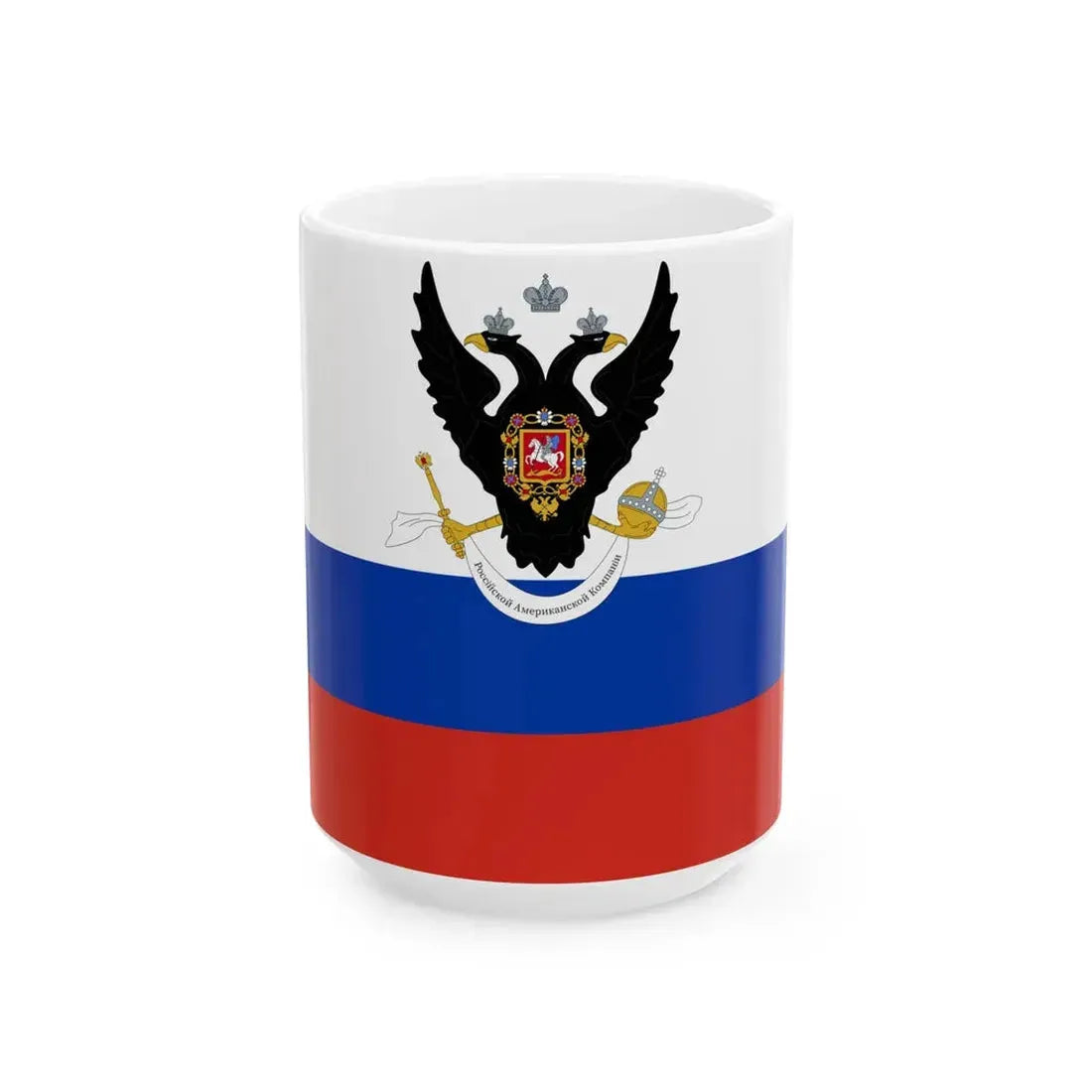 Flag of the Russian-American Company variant (Estonia) White Coffee Mug 15oz - Go Mug Yourself