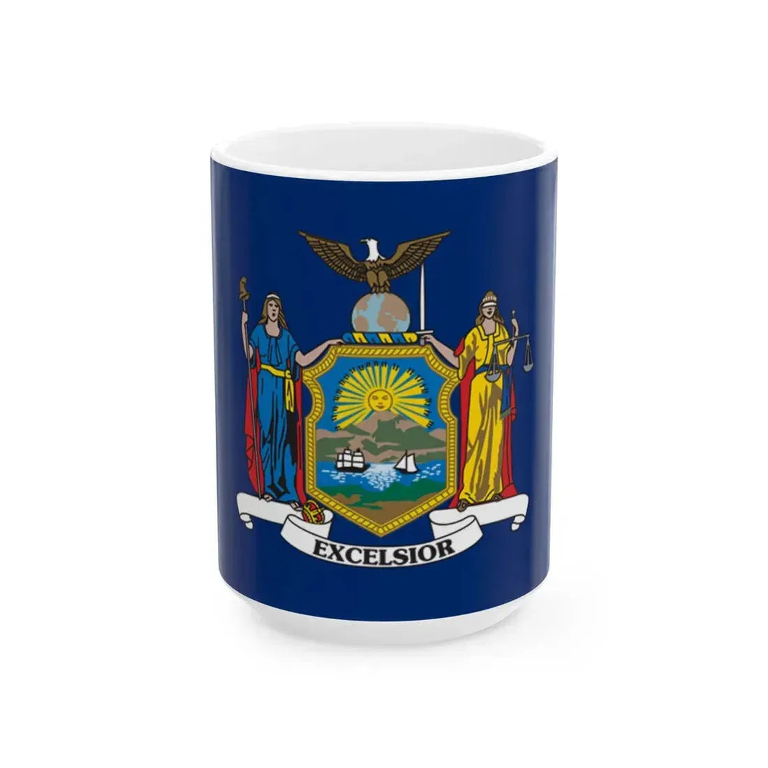 Flag of the State of New York 1909-2020 (United States) White Coffee Mug 15oz - Go Mug Yourself