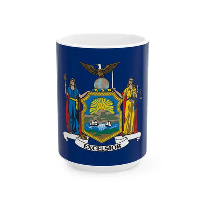 Flag of the State of New York 1909-2020 (United States) White Coffee Mug 15oz - Go Mug Yourself