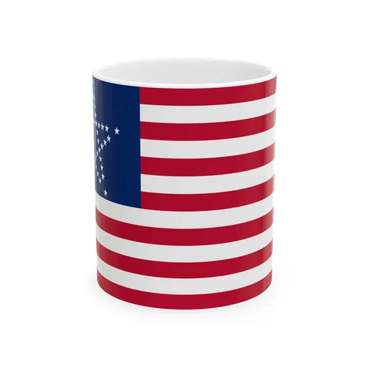 Flag of the United States 50 stars great star arrangement (United States) White Coffee Mug 11oz - Go Mug Yourself