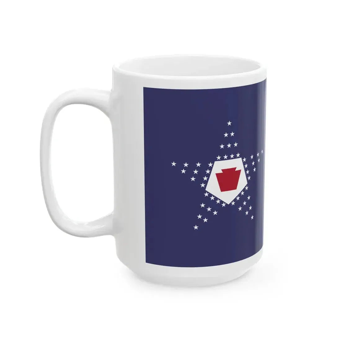Flag of the United States pentagonal arrangement and Pennsylvania keystone symbol (United States) White Coffee Mug - Go Mug Yourself