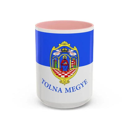 Flag of Tolna County Hungary - Accent Coffee Mug 15oz Pink - Go Mug Yourself