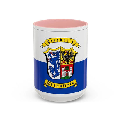 Flag of Traunstein Germany - Accent Coffee Mug 15oz Pink - Go Mug Yourself