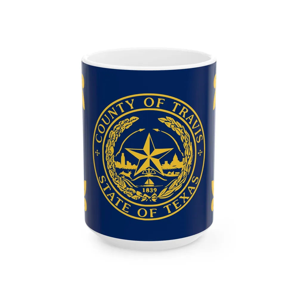 Flag of Travis County Texas (United States) White Coffee Mug 15oz - Go Mug Yourself