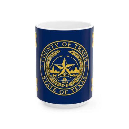 Flag of Travis County Texas (United States) White Coffee Mug 15oz - Go Mug Yourself