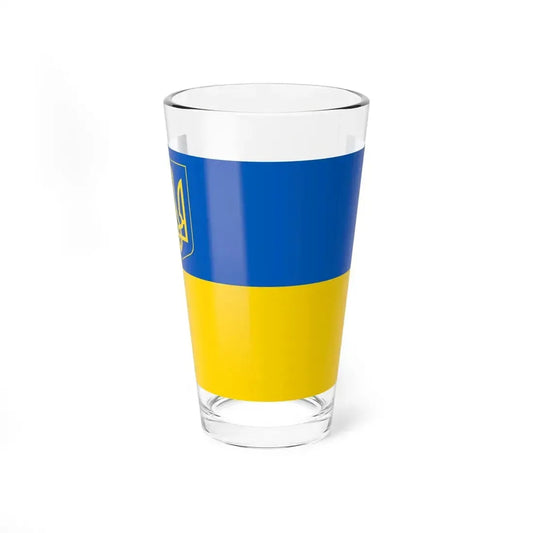 Flag of Ukraine with coat of arms 2 (Ukraine) Pint Glass 16oz 16oz - Go Mug Yourself