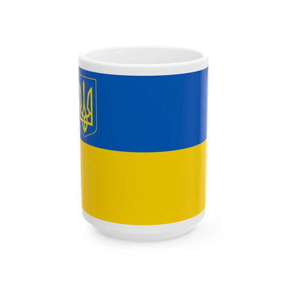 Flag of Ukraine with coat of arms 2 (Ukraine) White Coffee Mug 15oz - Go Mug Yourself