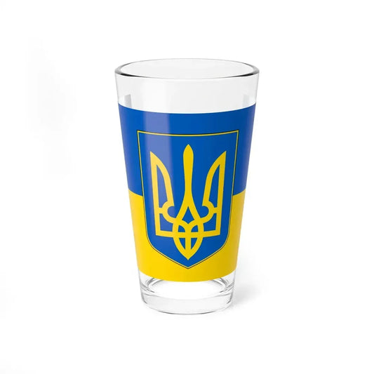 Flag of Ukraine with coat of arms (Ukraine) Pint Glass 16oz 16oz - Go Mug Yourself