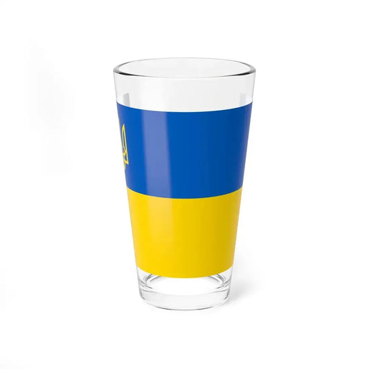 Flag of Ukraine with the Trident of Ukraine (Ukraine) Pint Glass 16oz 16oz - Go Mug Yourself