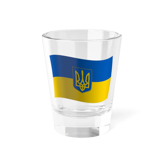 Flag of Ukraine with waves and gradient with coat of arms (Ukraine) Shot Glass 1.5oz 1.5oz - Go Mug Yourself