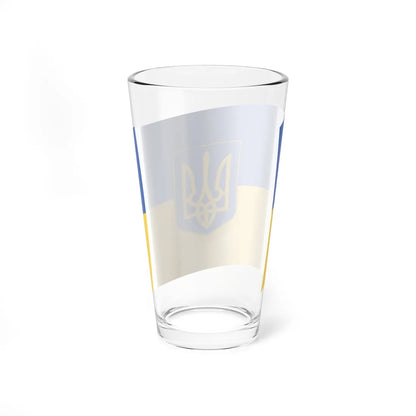 Flag of Ukraine with waves with coat of arms (Ukraine) Pint Glass 16oz - Go Mug Yourself