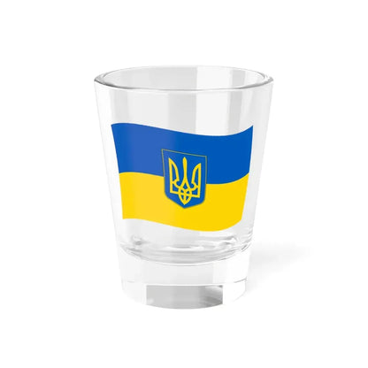 Flag of Ukraine with waves with coat of arms (Ukraine) Shot Glass 1.5oz 1.5oz - Go Mug Yourself